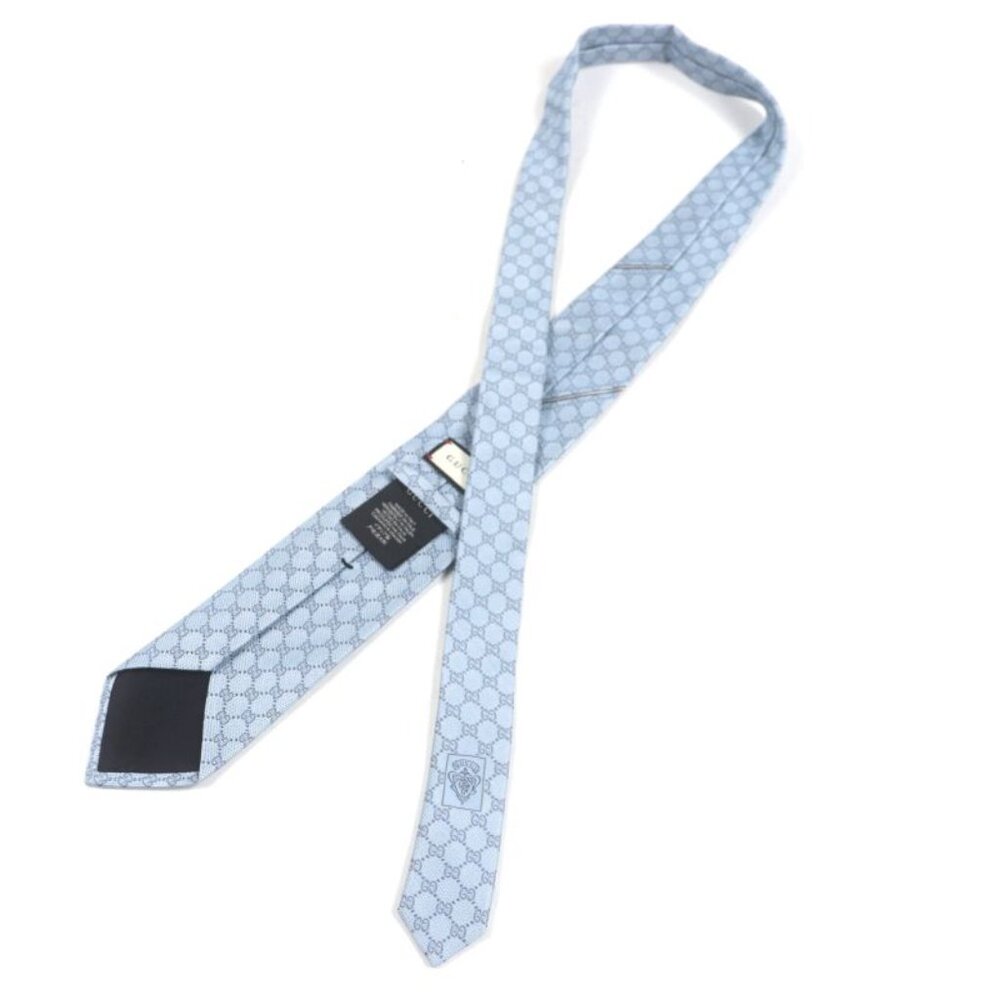 Gucci 100% Silk Cravat GG Pattern Allover Tie Light Blue - Picture 5 of 10